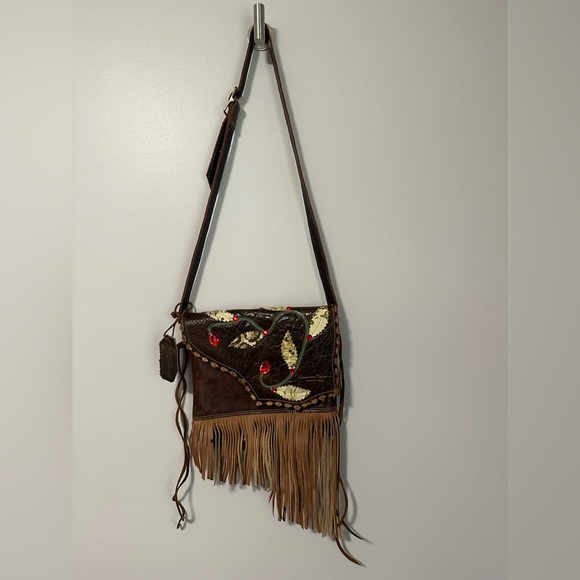 Loriano Tolaini Handmade Leather Boho Bag with Fringe and Embellishments - Picture 14 of 17